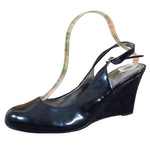 Dexflex Comfort Womens 9.5 Wide Black Synthetic Wedge Slingback Dress Shoes